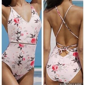 Cupshe Tie Back Swimsuit Medium Shallow Waters One Piece New With Tags